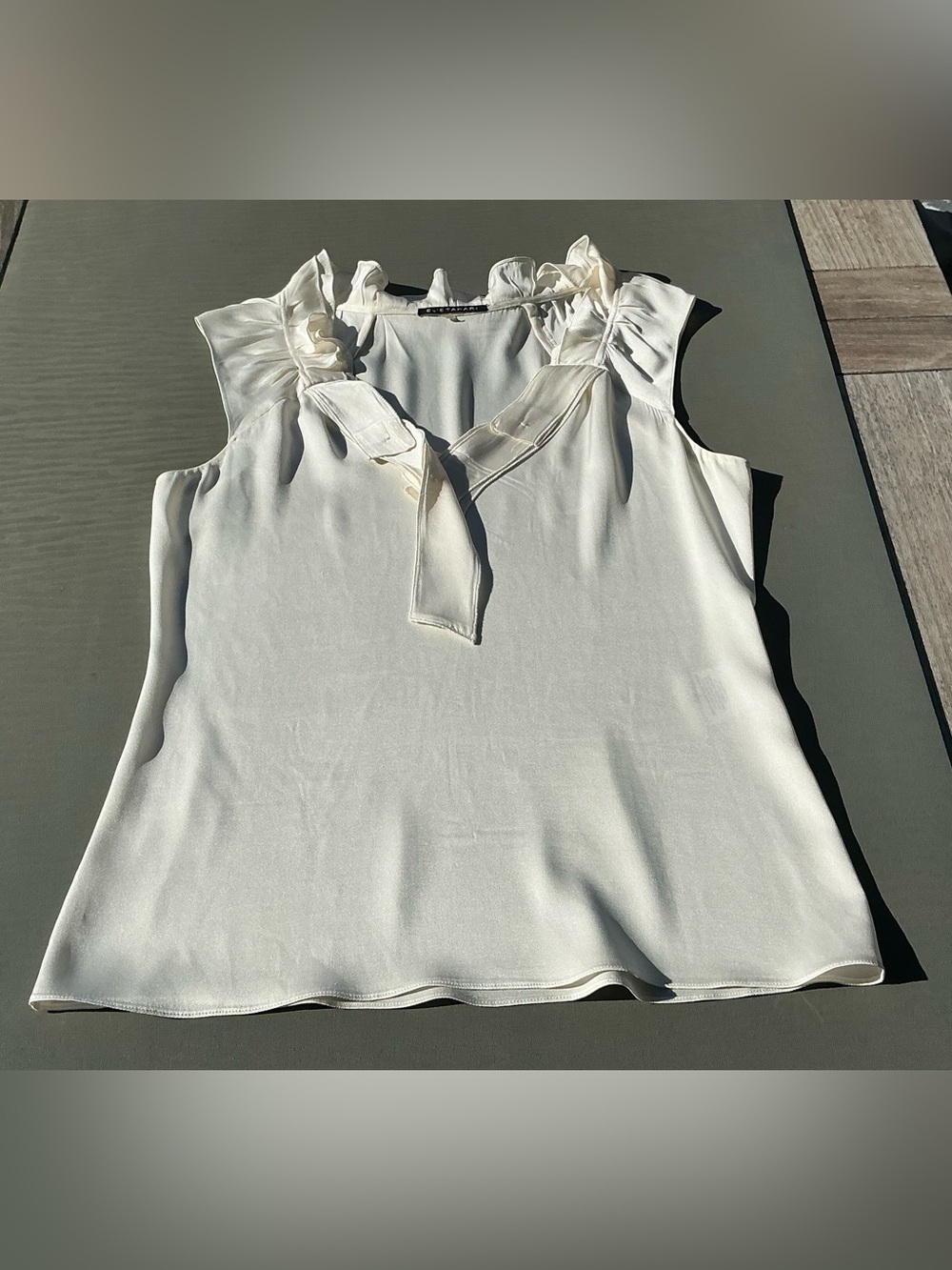 Elie Tahari Ivory Ruffle Neck Camisole